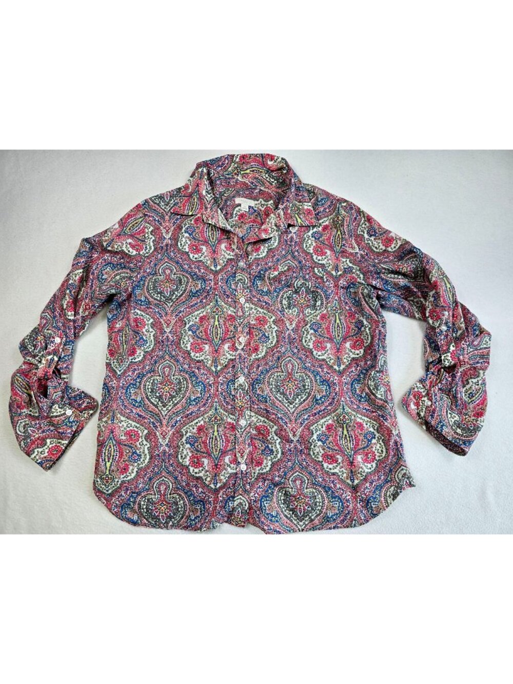 Talbots Petite Large Paisley Cotton Shirt Pink Multicolor